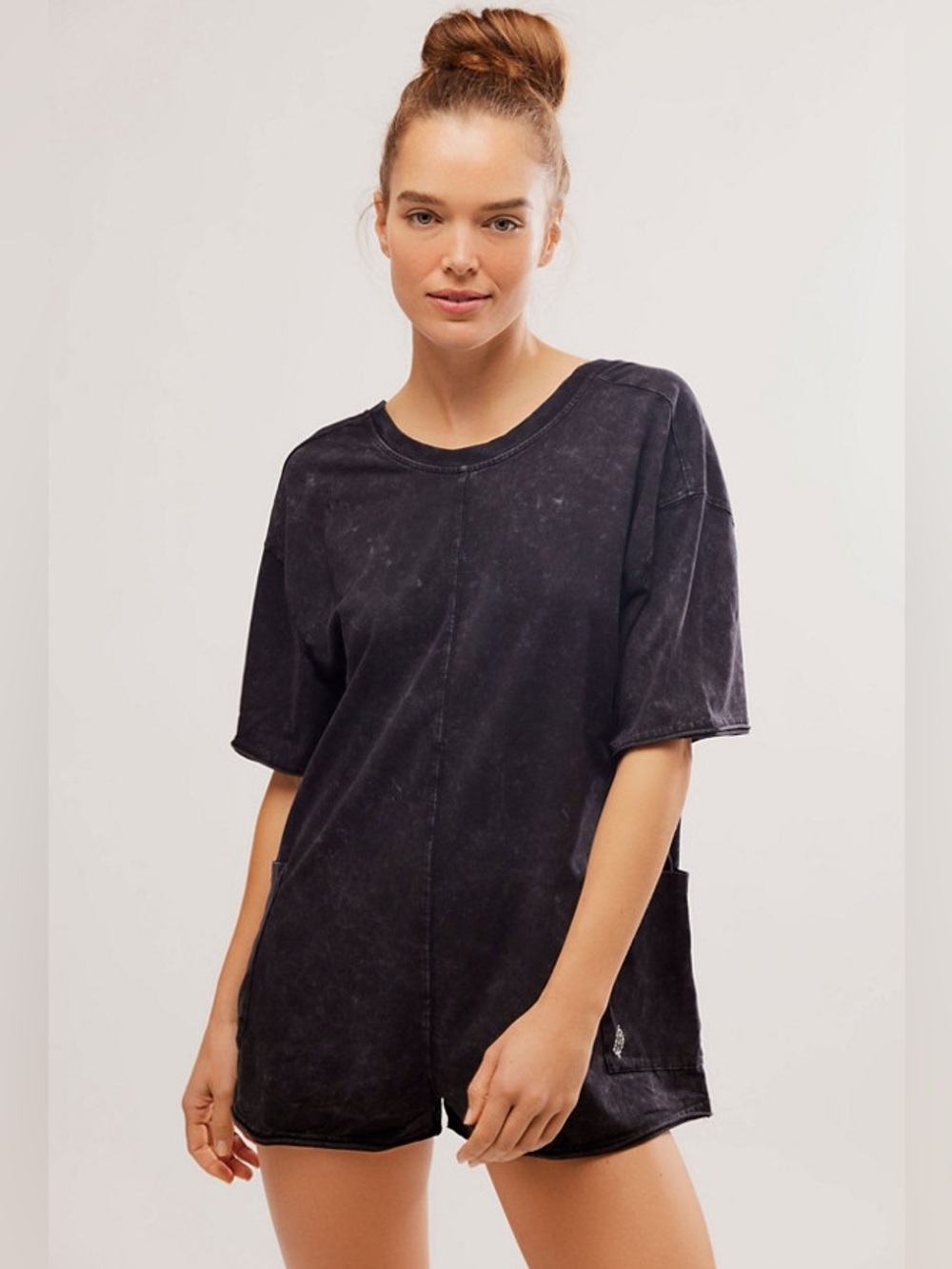 NEW Free People x FP Movement Hot Shot Tee Romper in Washed Black